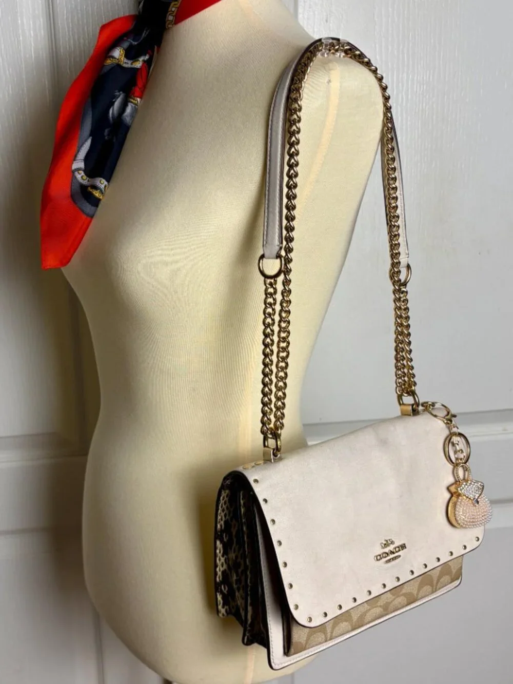 Coach Mini Klare Crossbody With Rivets and Snake-Embossed Leather Trim and Charm